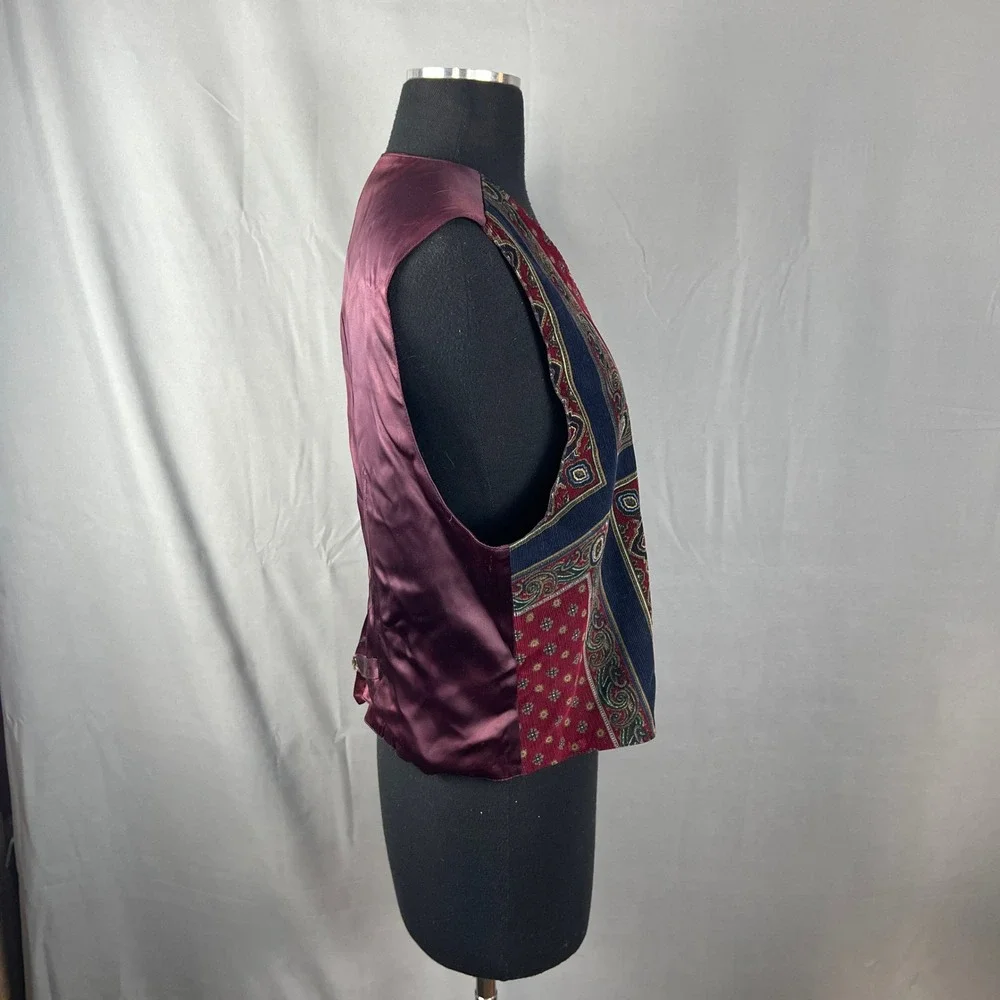 Talbots Waistcoat Vest Womens Medium Multicolor Paisley Tapestry Button Front